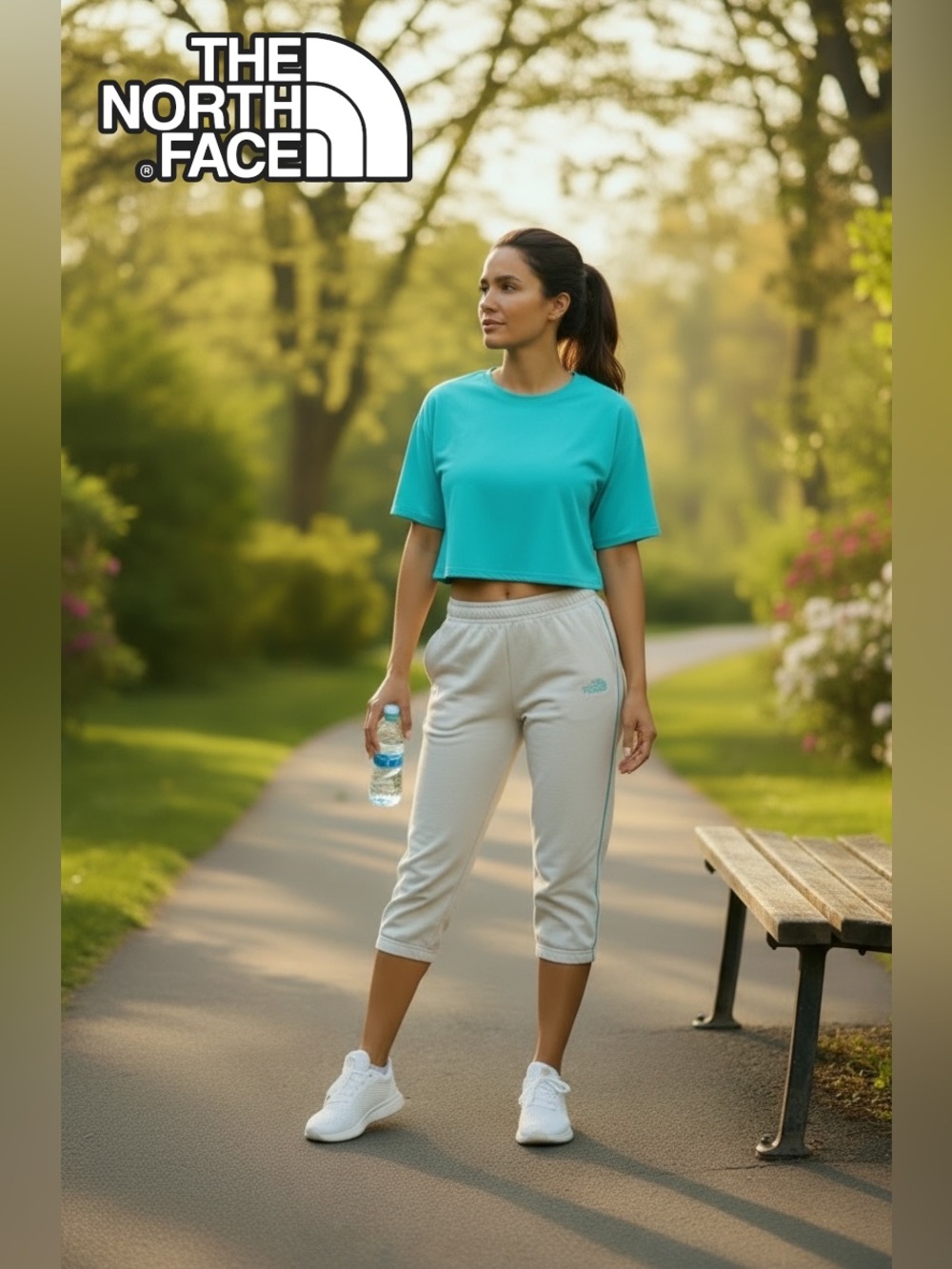 New 🦋 The North Face Ultra Soft Knee-Length Sweats, Gray, Teal Stripes, Petite - Picture 5 of 16